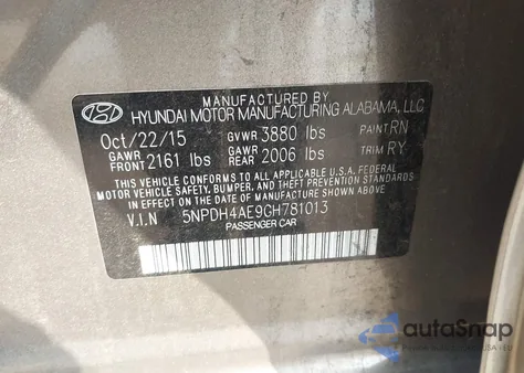 2016 Hyundai Elantra Value Edition from USA, damaged, VIN 5NPDH4AE9GH781013